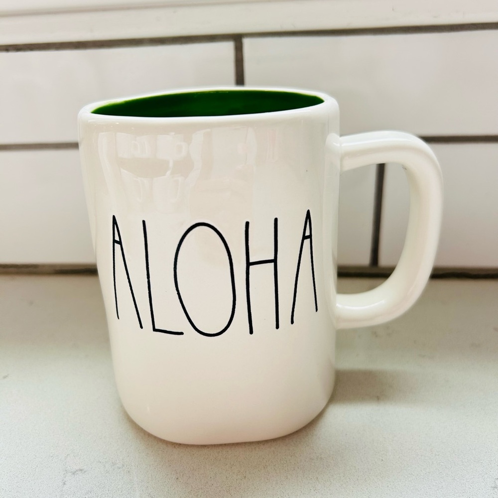 Rae Dunn Aloha White and Green Mug